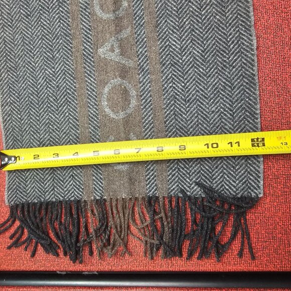 Coach Wool Cashmere Scarf Herringbone & Stripe With Fringe 12"x66" Quiet Luxury - Picture 6 of 9